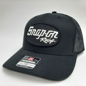Snap on Embroidered Patch Richardson 112 Trucker Mesh Snapback Cap Hat Black